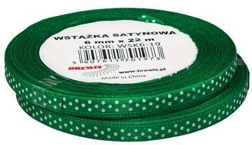 Wstążka satynowa w kropki zielona 6mmx22m