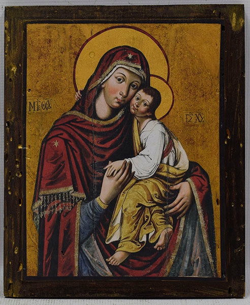 Ikona Maryja z Jezusem na starej desce 30x25 cm