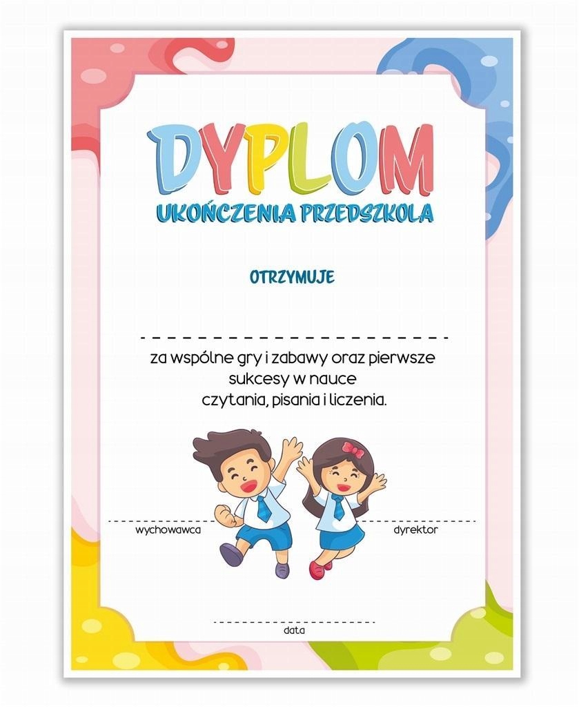 DYPLOM A4 UKOŃCZENIA PRZEDSZKOLA - RÓŻOWY 10 SZT