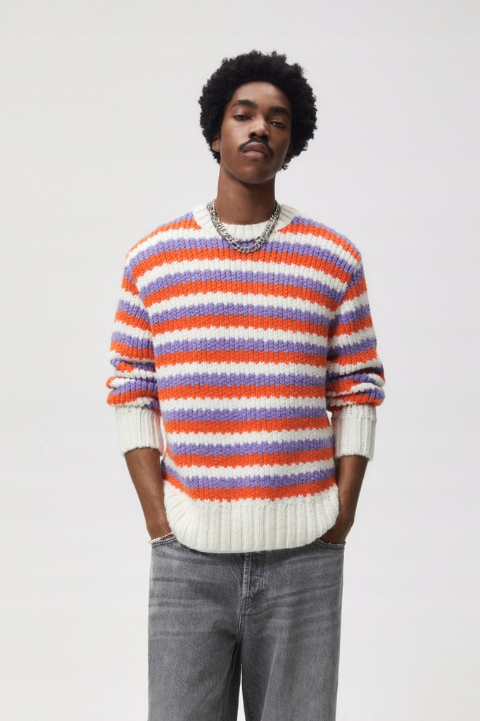 ZARA MĘSKI SWETER W KOLOROWE PASKI XL