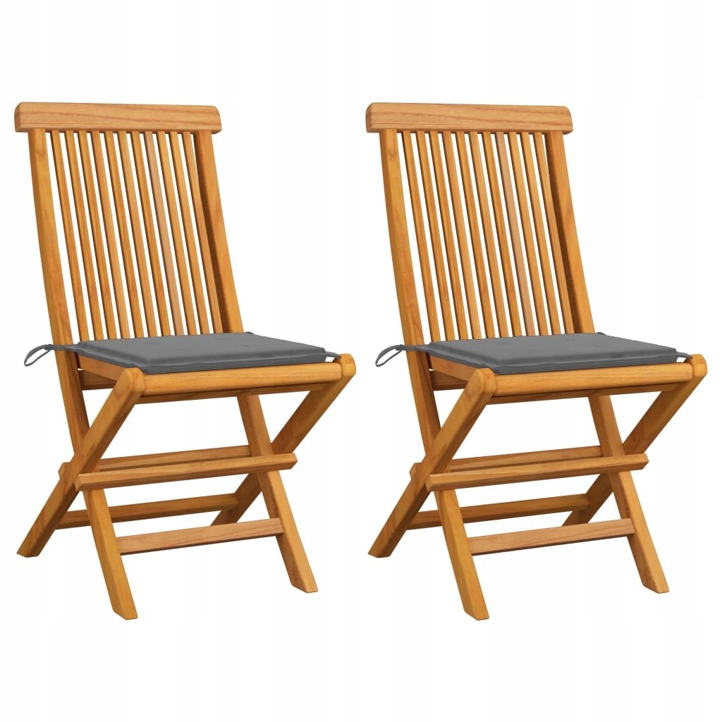 VidaXL Krzesła ogrodowe z szarymi poduszkami, 2 sz