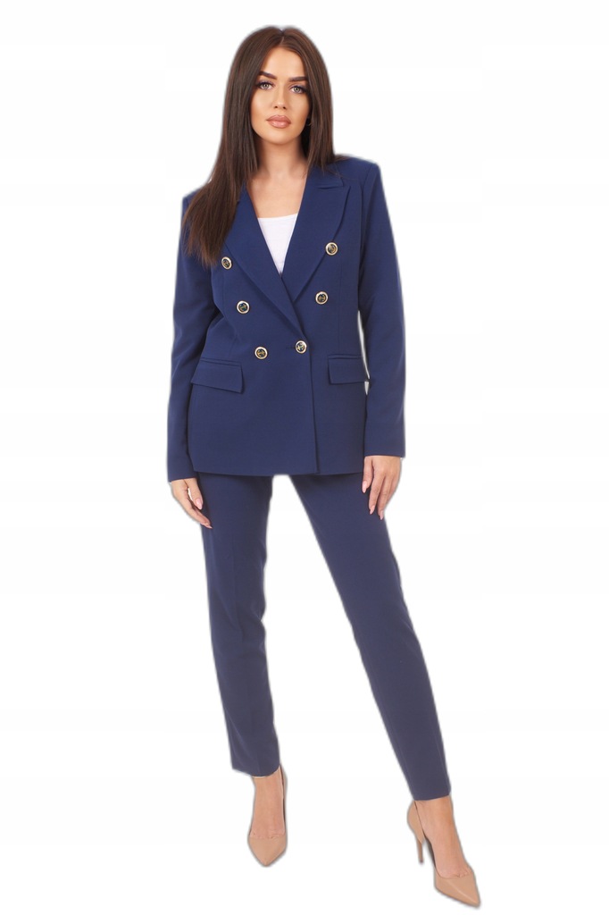 ELEGANCKI KOMPLET MARYNARKA DWURZĘDOWA ZE SPODNIAMI DAMSKA GARSONKA