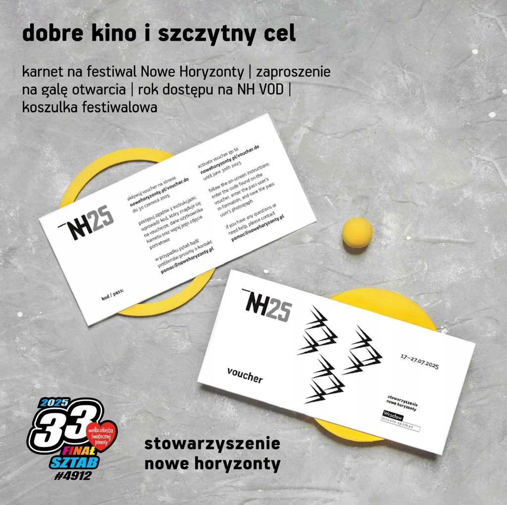 Karnet na festiwal Nowe Horyzonty, zaproszenie na galę, VOD i koszulka