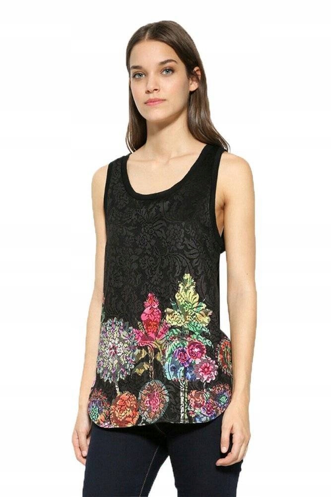 Bluzka DESIGUAL CHIPI damska czarna kwiaty r. XL