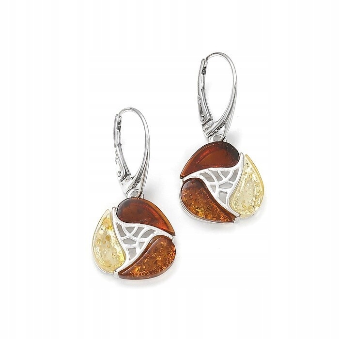 KLASYCZNE SREBRNE KOLCZYKI Z KOLOROWYM BURSZTYNEM