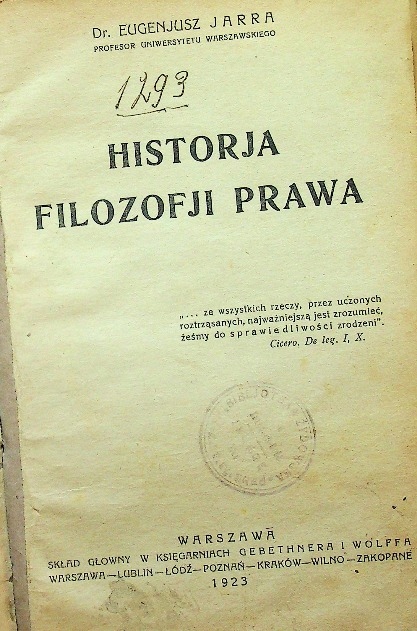 Historja filozofji prawa 1923 r.