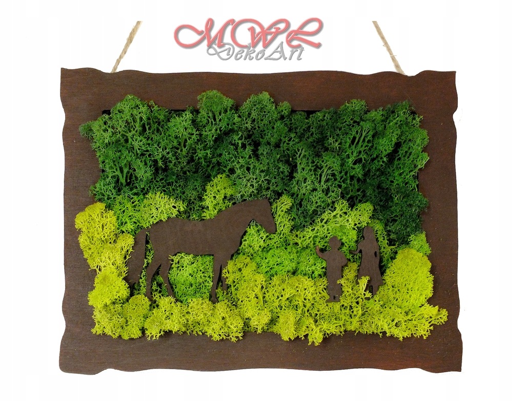 Obraz dekor z mchem chrobotkiem koń konik 20x26 cm