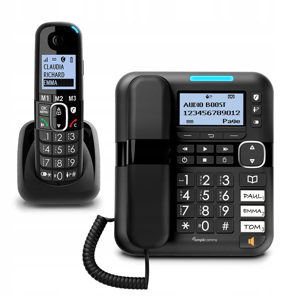 TELEFON STACJONARNY PRZEWODOWY AMPLICOMMS 1580 COMBO + SŁUCHAWKA 40A260