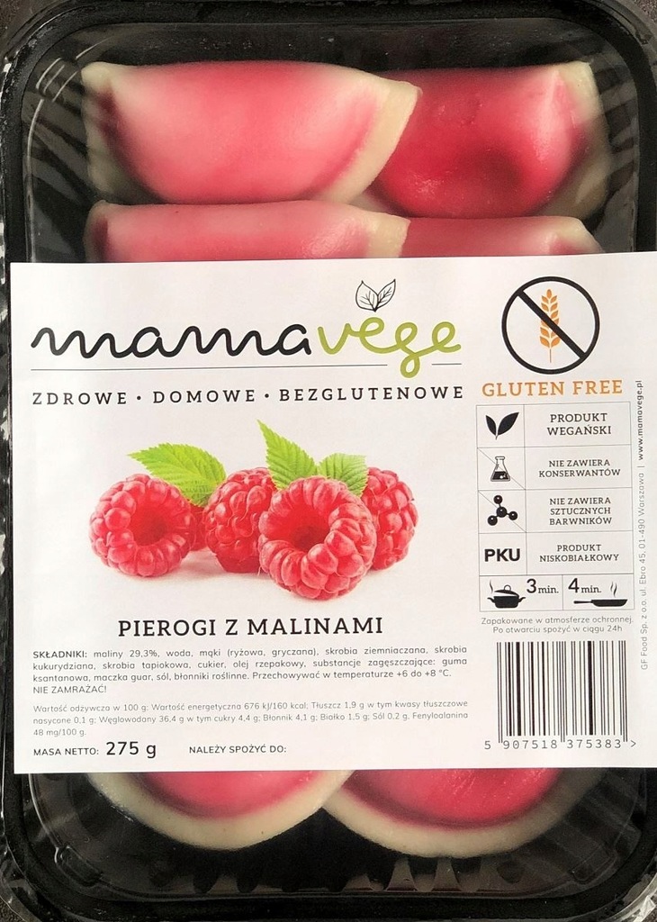 PIEROGI Z MALINAMI BEZGLUTENOWE 275 g - MAMA VEGE