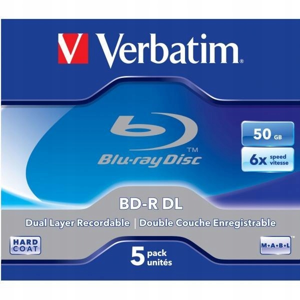 Verbatim BD-R, Dual Layer 50GB, jewel box, 43748, 6x, 5-pack, do archiwizac