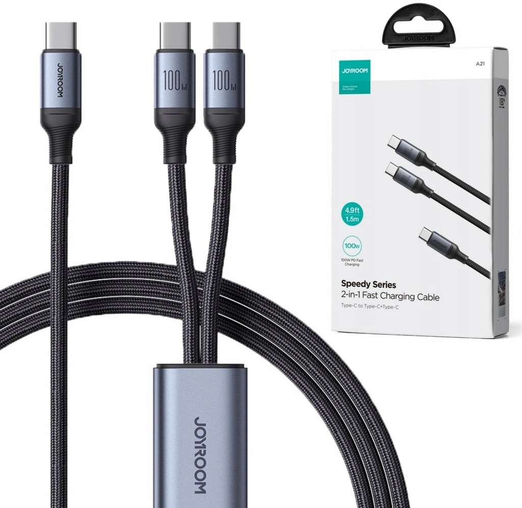 Kabel 2w1 USB-C / 2x USB-C Joyroom Speedy SA21-1T2 150cm 100W w oplocie cza