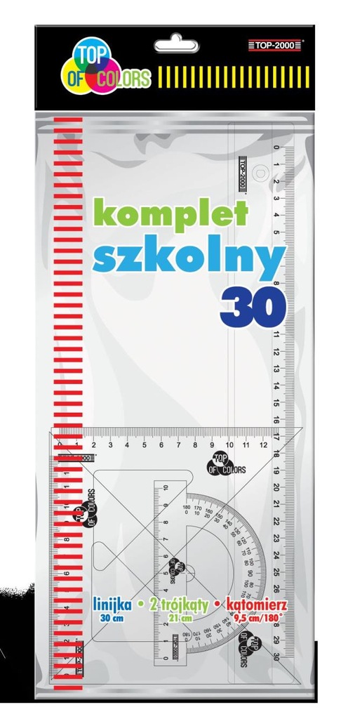 KOMPLET SZKOLNY 30 LINIJKA 30 CM +2 EKIERKI + KĄ..