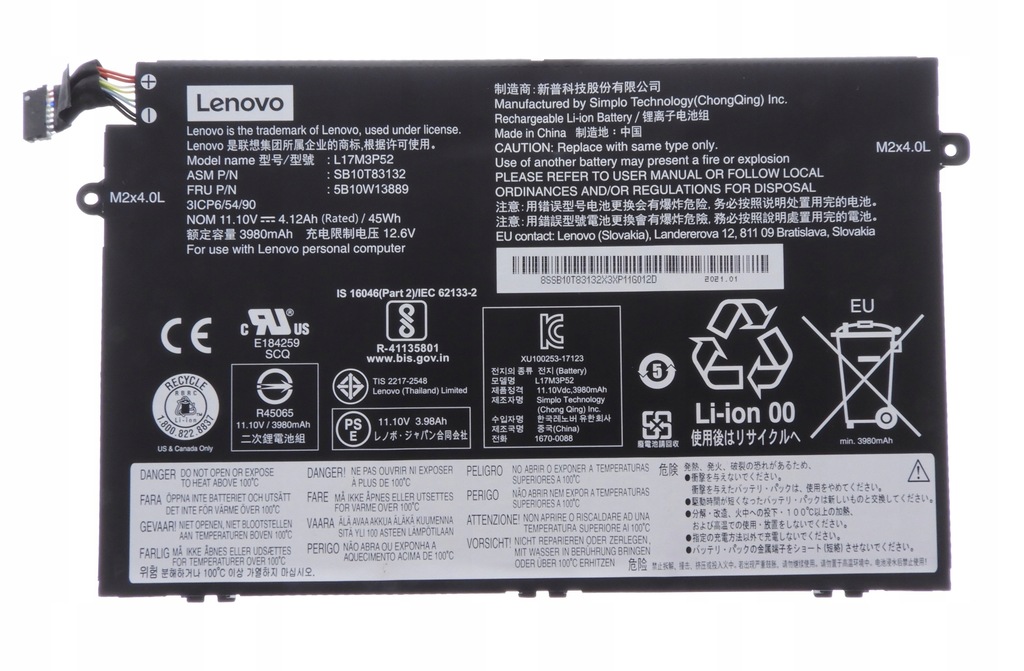 B2132 Oryginalna bateria Lenovo L17M3P52 100%