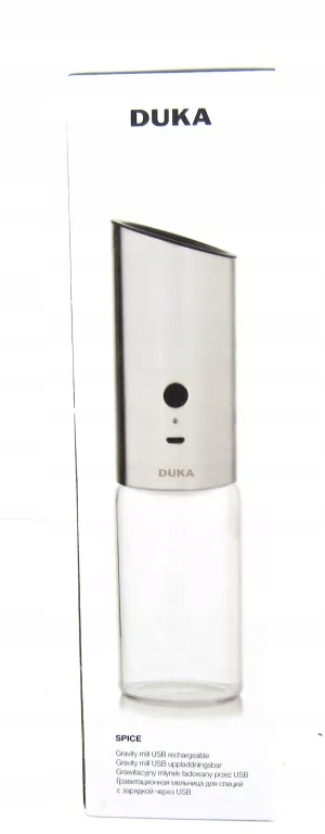 MŁYNEK ELEKTRYCZNY GRAWITACYJNY DO SOLI/PIEPRZU DUKA SPICE 22,5 CM SREBRNY