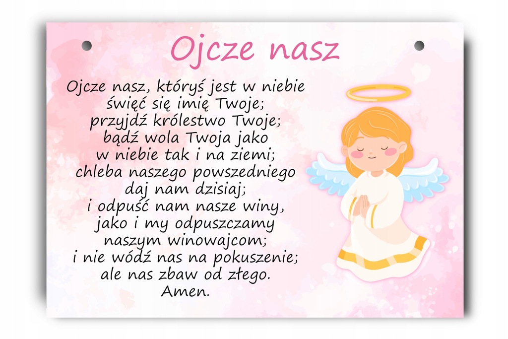 Różowa tabliczka modlitwa Ojcze Nasz dla dzieci A4