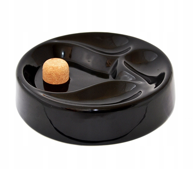Popielniczka ceramiczna na 3 fajki czarna okrągła 16 cm z korkiem