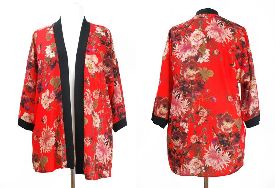 Narzutka kimono żakiet w kwiaty PAPAYA 44