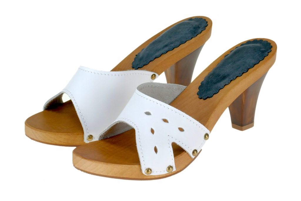 STYLOWE SZPILKI DREWNIAKI, KLAPKI NA OBCASIE 8cm