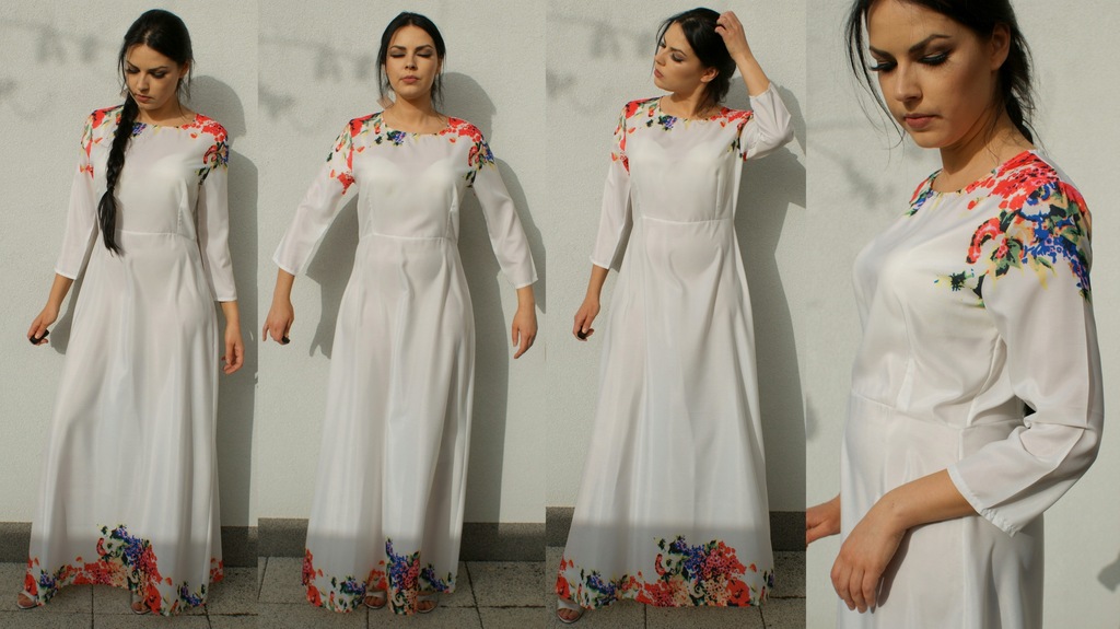 Nowa sukienka biała w kwiaty maxi 36/38 wys osoba