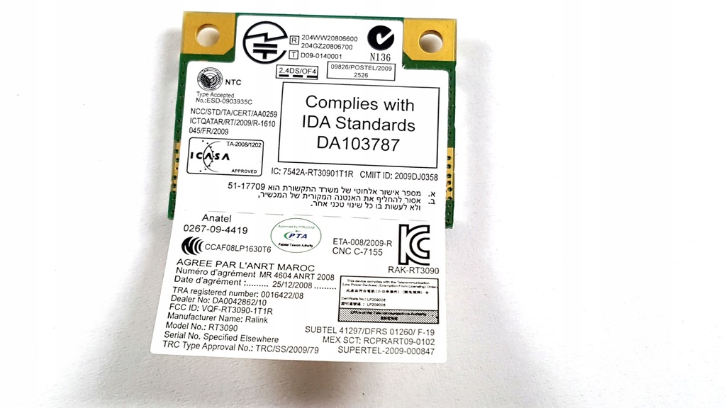 Купить МОДЕЛЬ WIFI КАРТЫ RALINK ANATEL: RT3090: отзывы, фото и ...