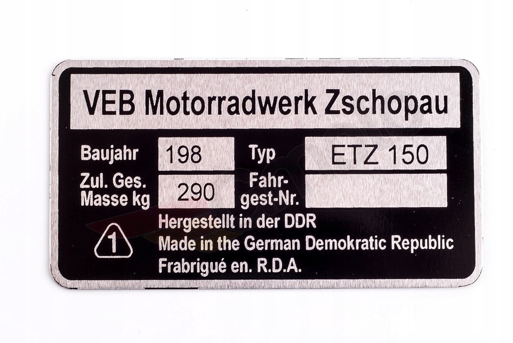MZ ETZ 150 TABLICZKA ZNAMIONOWA NIEMCY ORG