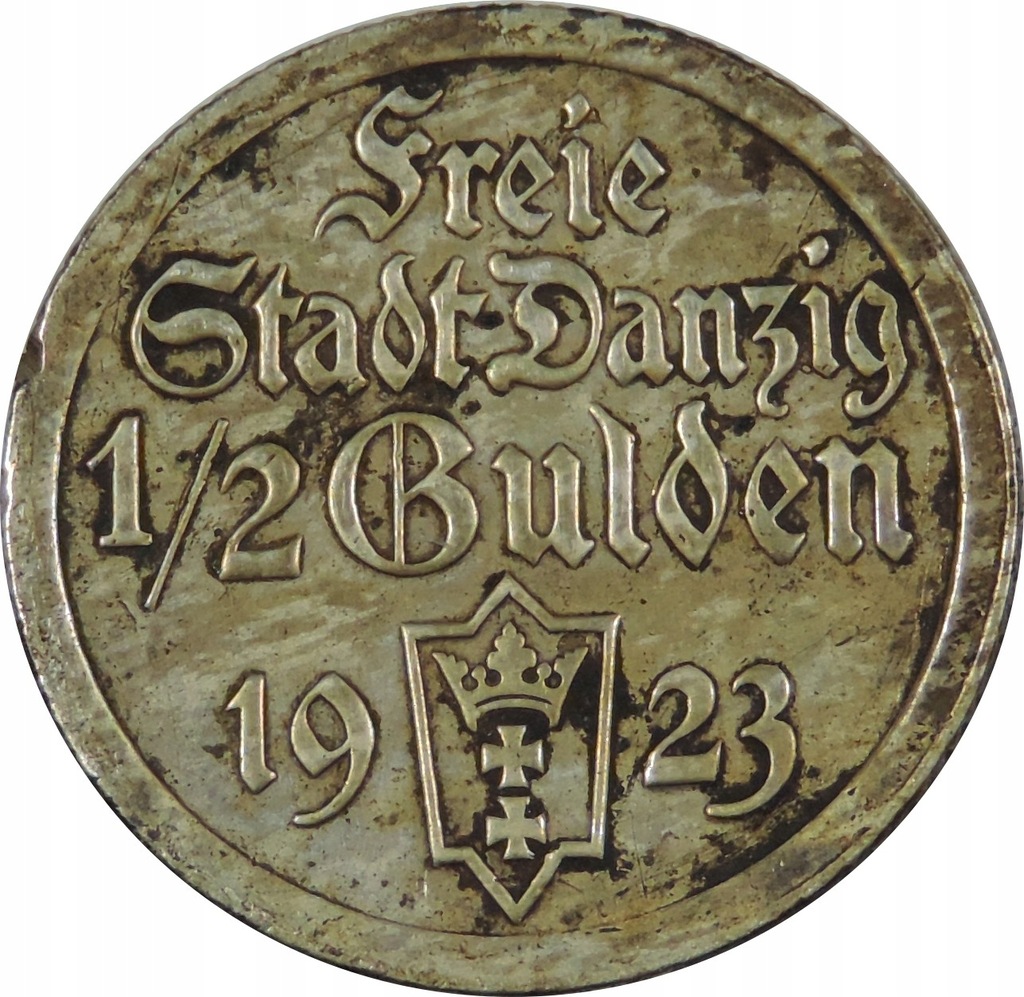 MONETA SREBRNA - WOLNE MIASTO GDAŃSK - 1/2 GULDENA 1923 -OE3842