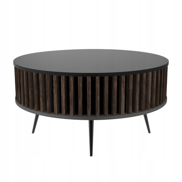 STOLIK KAWOWY OKRĄGŁY - CZERŃ/LAMELE ORZECH CIEMNY