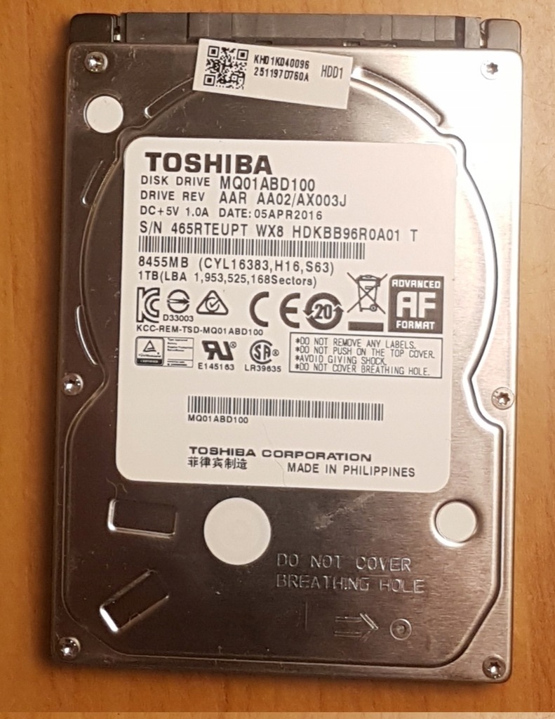 Dysk Twardy Toshiba 1TB 1000GB 2,5"