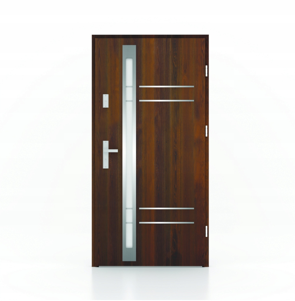 Drzwi zewnętrzne stalowe 90/55 ORZECH LUSTRO