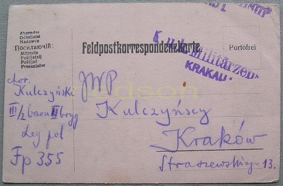 Legiony Polskie 2 PPL Feldpost 355 chor Kulczyński