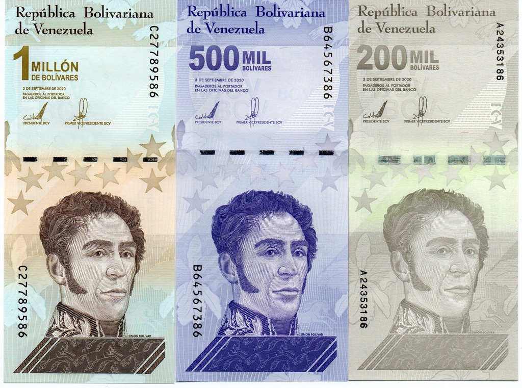 WENEZUELA zestaw 200000 + 500000 + 1000000 BOLIVARES 2020 P-112 113 114 UNC