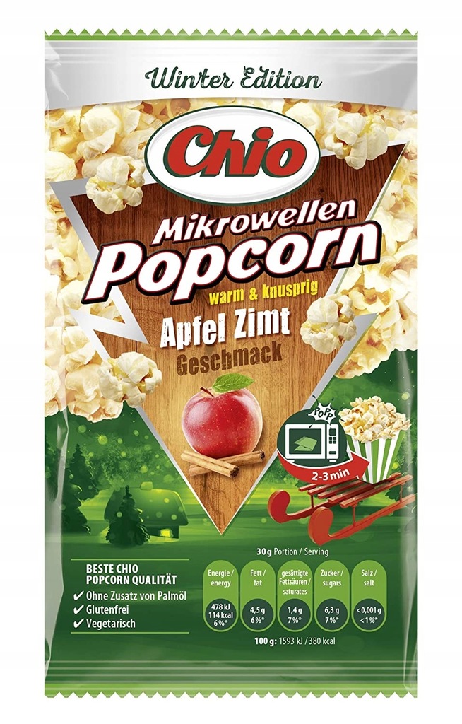 CHIO POPCORN JABŁKO CYNAMON DO MIKROFALI Z NIEMIEC