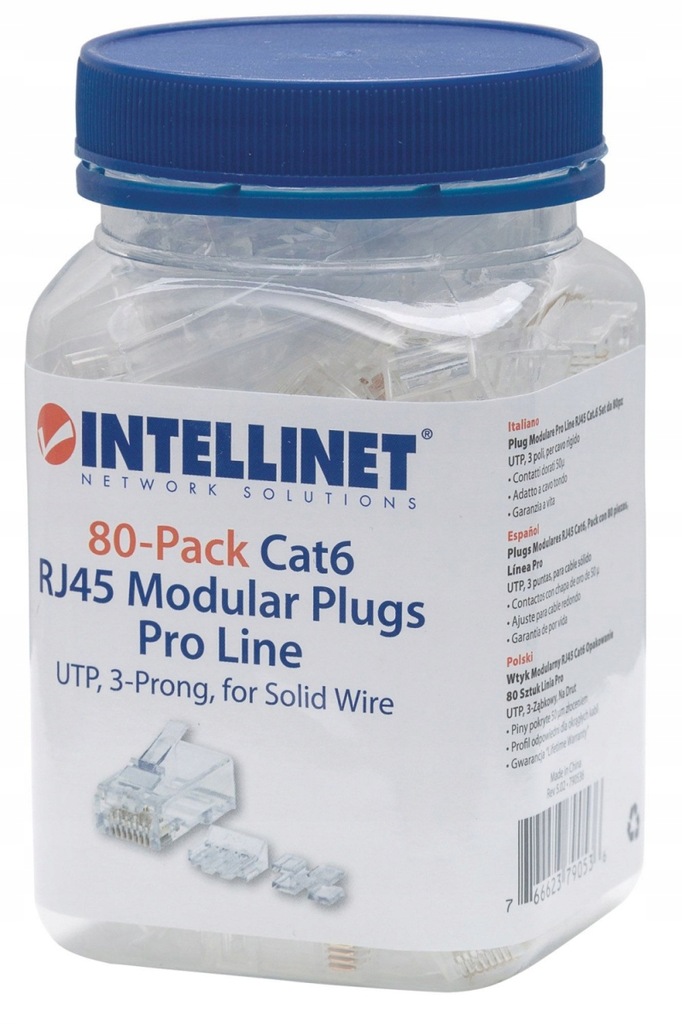 Intellinet Wtyk RJ45 Cat6 UTP na drut 80szt 790536
