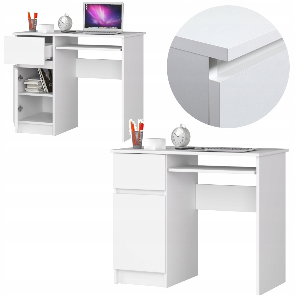 BIURKO KOMPUTEROWE BIUROWE BIAŁE SZUFLADY 90cm x 50 cm NOWOCZESNE A6 LEWE