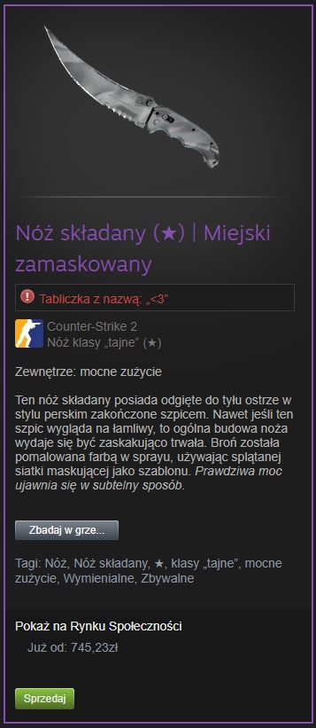 skin kosa cs:go nóż składany miejski zamaskowany