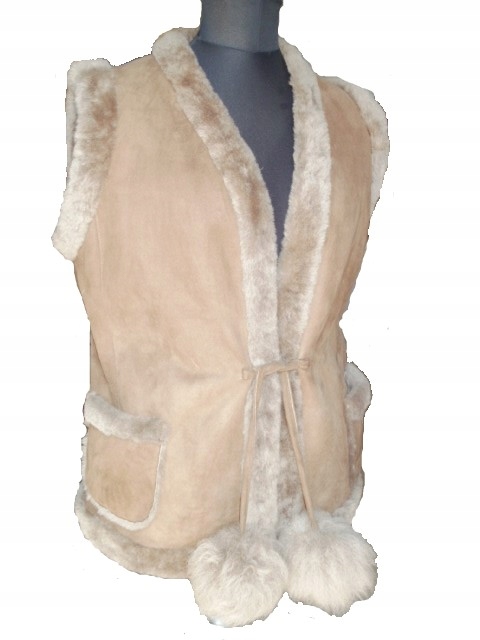 BEZRĘKAWNIK DAMSKI KAMIZELKA SERDAK Z OWCZEJ SKÓRY