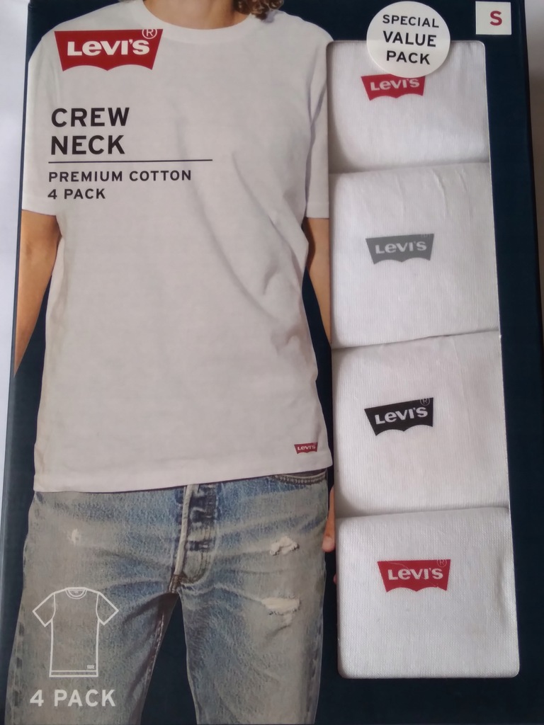 LEVI'S KOSZULKI MĘSKIE S 4 PAK BIAŁE BAWEŁNA