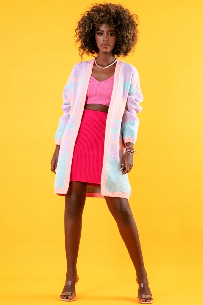 Sweter kardigan damski żakardowy F1436 apricot 36/38