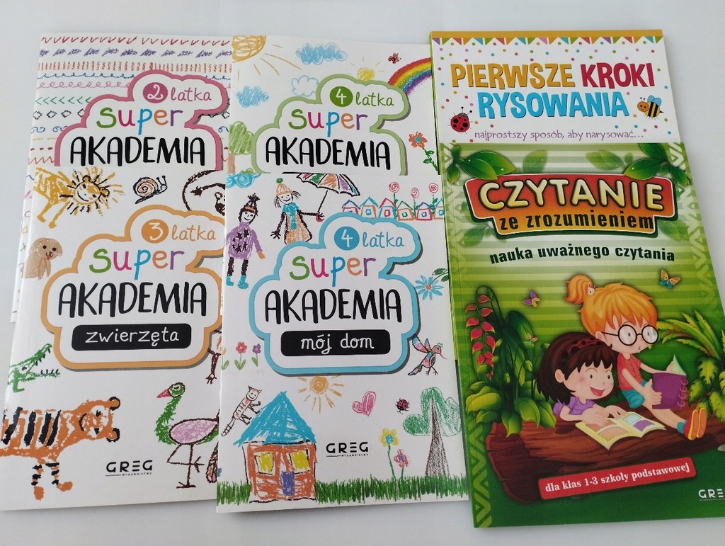 Super Akademia + Pierwsze kroki rysowania Czytanie ze zrozumieniem x6 GREG