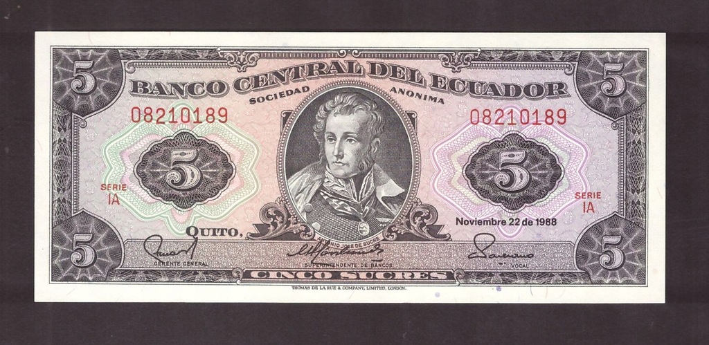 Ekwador - banknot - 5 Sucres 1988 rok