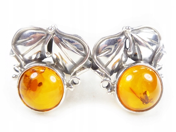 802-4 Spinki Srebro z Bursztynem -HAND MADE-