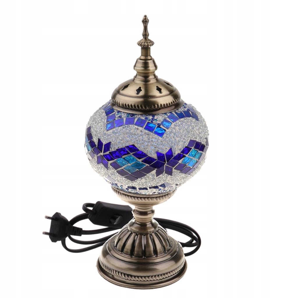 Handmade Turkish Mosaic Glass Table Desk Bedside Lamp Light EU plug Blue