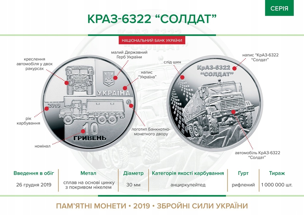 Купить Украина 10 гривен 2019 КрАЗ-6322 Солдат: отзывы, фото, характеристики в интерне-магазине Aredi.ru