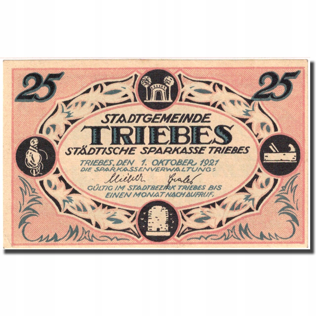 Banknot, Niemcy, Triebes, 25 Pfennig, manoir, 1921
