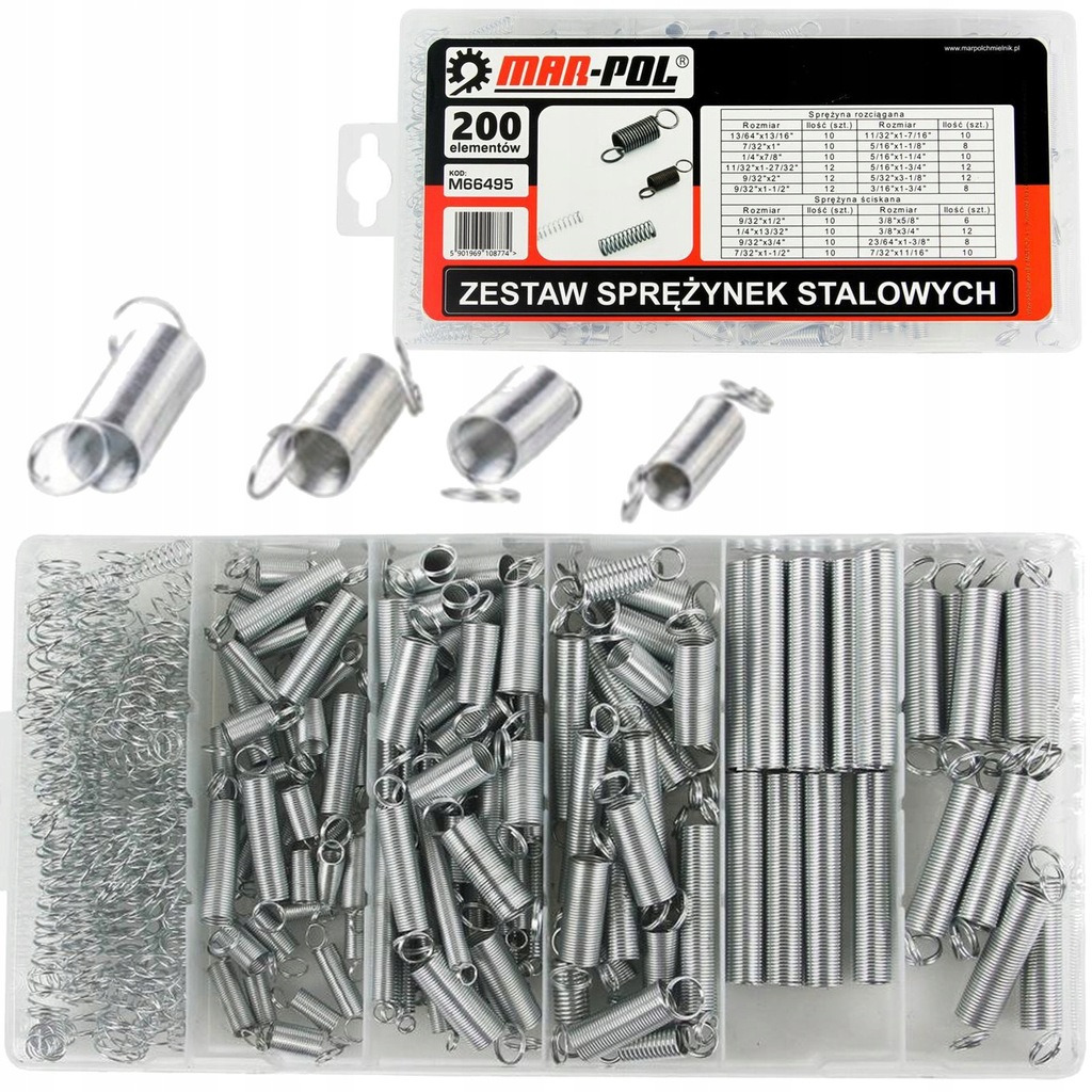 ZESTAW SPRĘŻYNEK 200szt. MIX SPRĘŻYNA SPRĘŻYNKI
