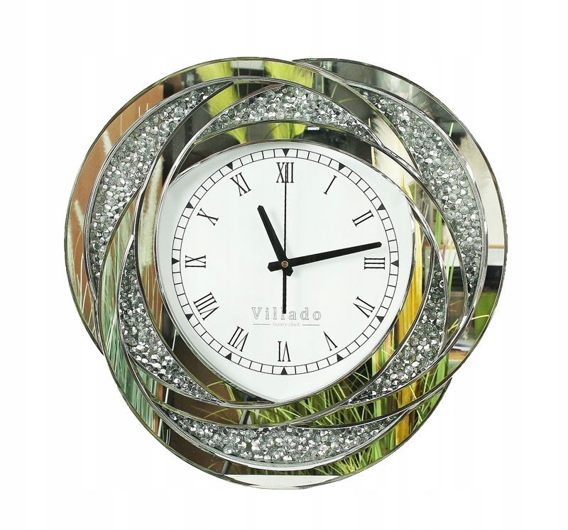 Zegar na ścianę kryształowy srebrny glamour