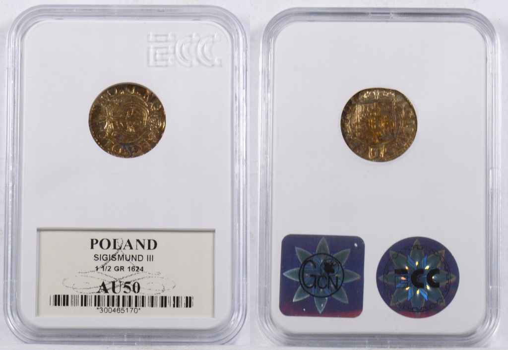 GC. POLSKA ZYGMUNT III PÓŁTORAK 1624 AU50 22.04