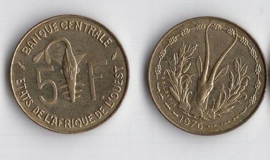 UNIA AFRYKI ZACHODNIEJ 1976 5 FRANCS