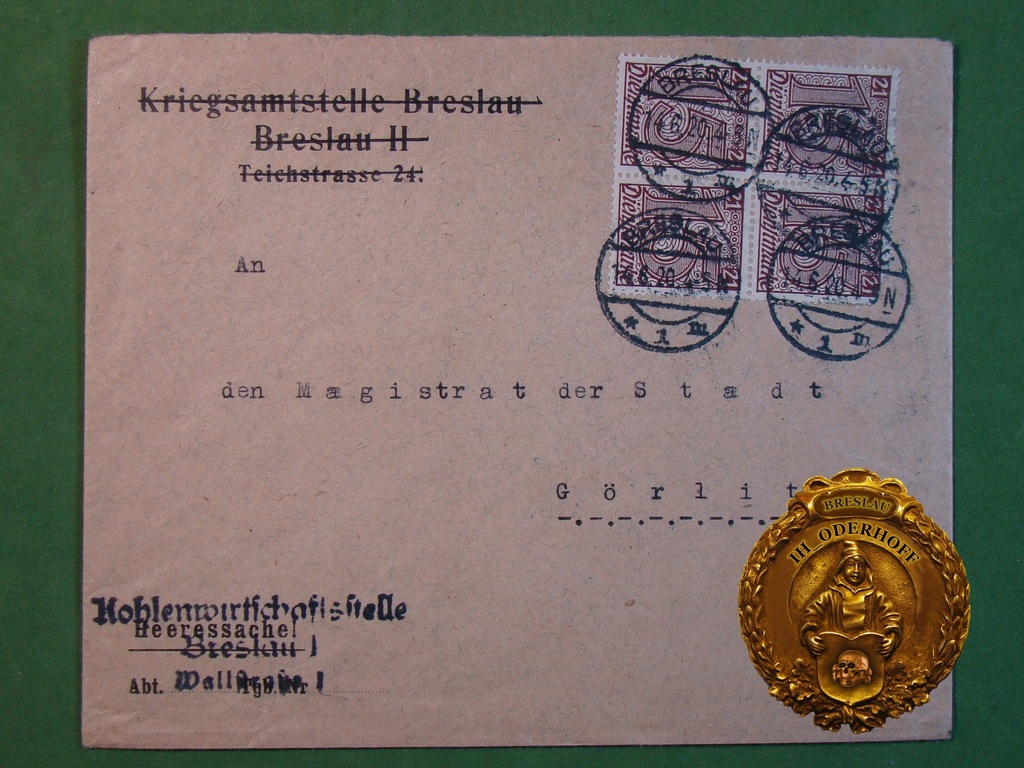 1920 Breslau=Kriegsamtstelle Koperta E3030