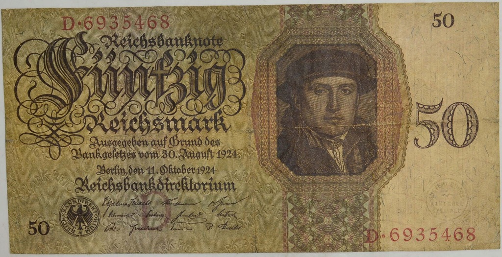 13.di.Niemcy, 50 Reichsmarek 1924 rzadki, St.3+